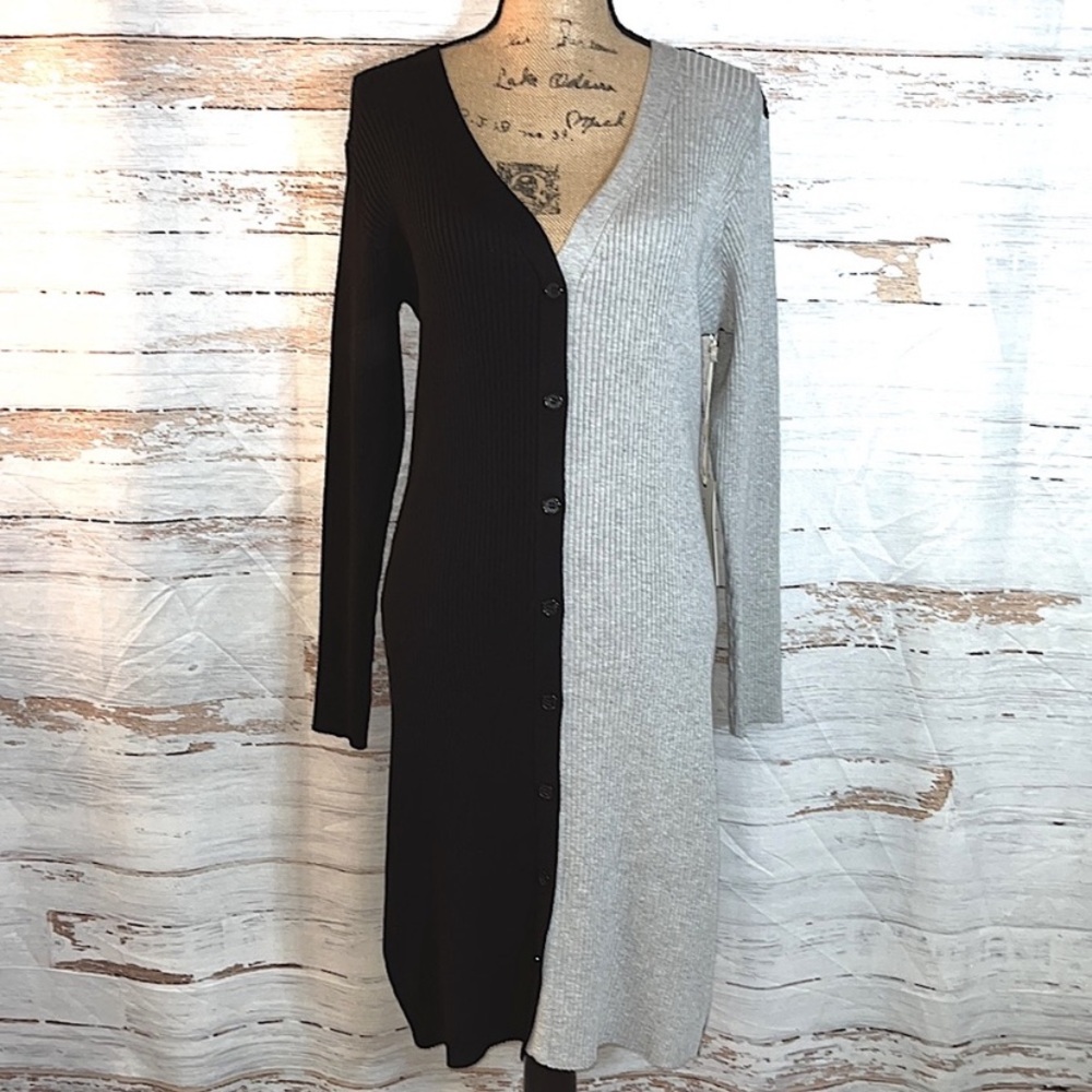Goth Cozy Color Block / Two- Tone Sweater Dress (Black & Grey) Size Large